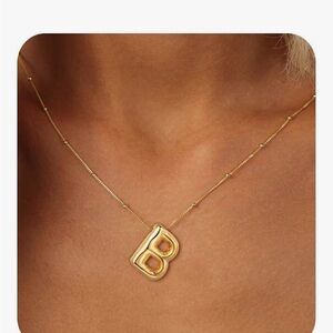 Bubble Letter Necklace Gold, 18K Gold Plated Balloon Letter Initial B Necklace